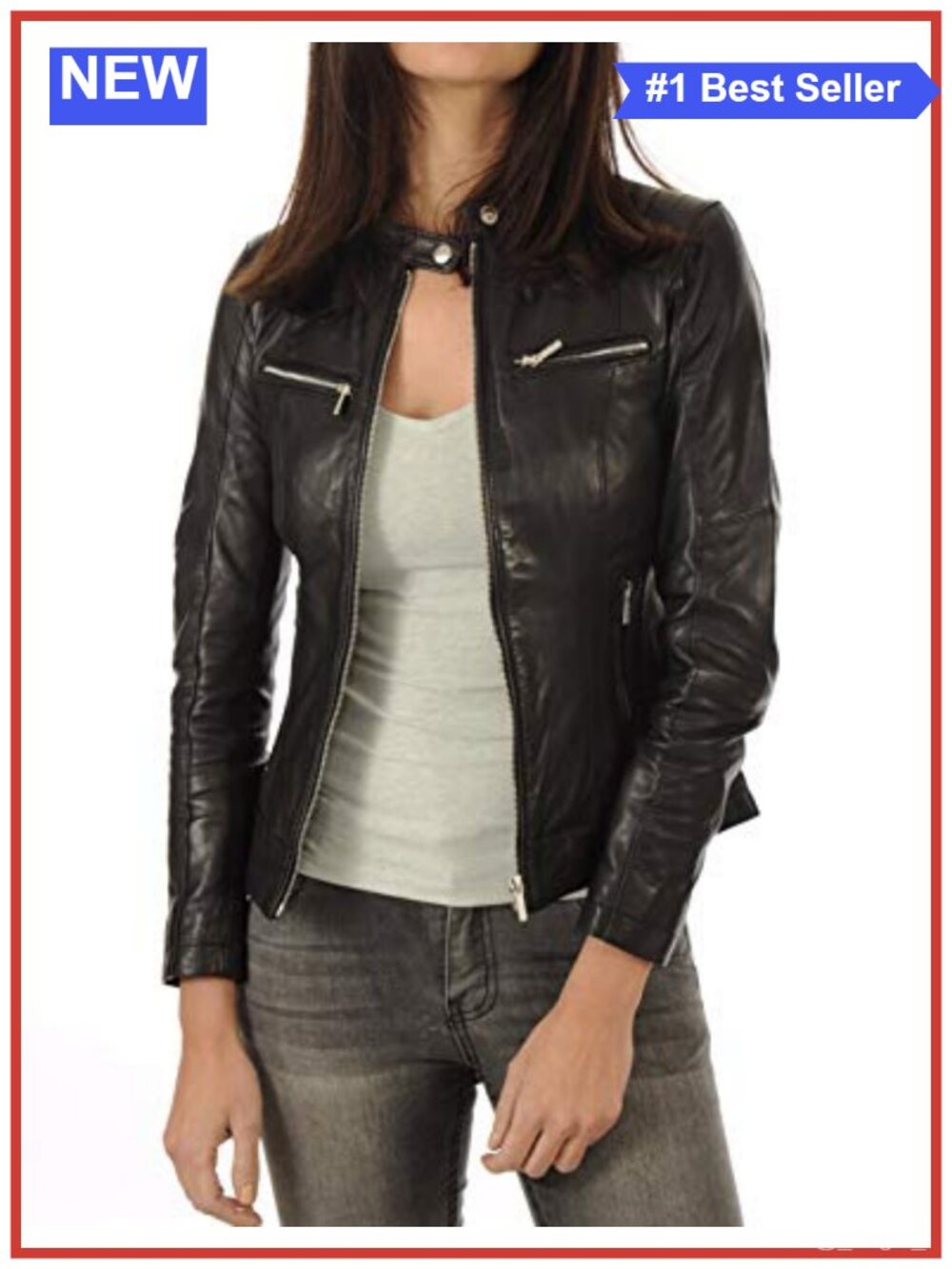 Lambskin Leather Bomber Biker Jacket Women's Slim Fit Zip Casual Outerwear